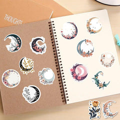 Moon Flower Cat Astrology Stars Stickers Waterproof Vinyl
