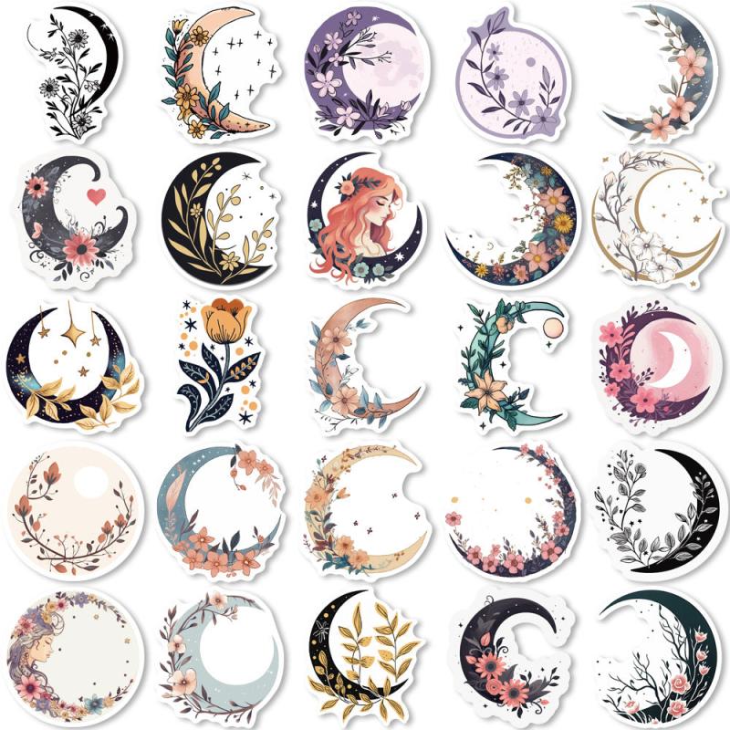 Moon Flower Cat Astrology Stars Stickers Waterproof Vinyl