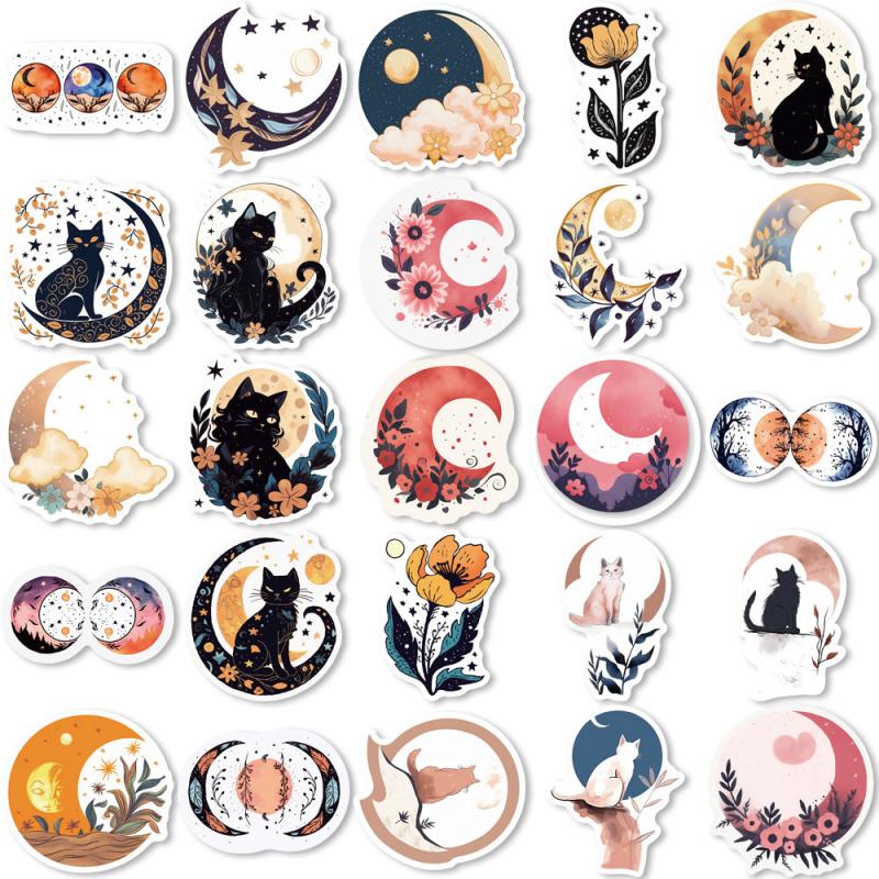 Moon Flower Cat Astrology Stars Stickers Waterproof Vinyl