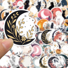 Moon Flower Cat Astrology Stars Stickers Waterproof Vinyl