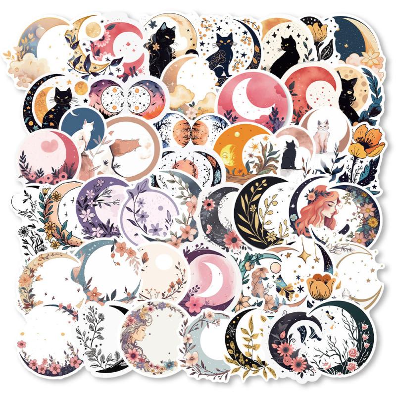 Moon Flower Cat Astrology Stars Stickers Waterproof Vinyl