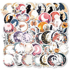 Moon Flower Cat Astrology Stars Stickers Waterproof Vinyl