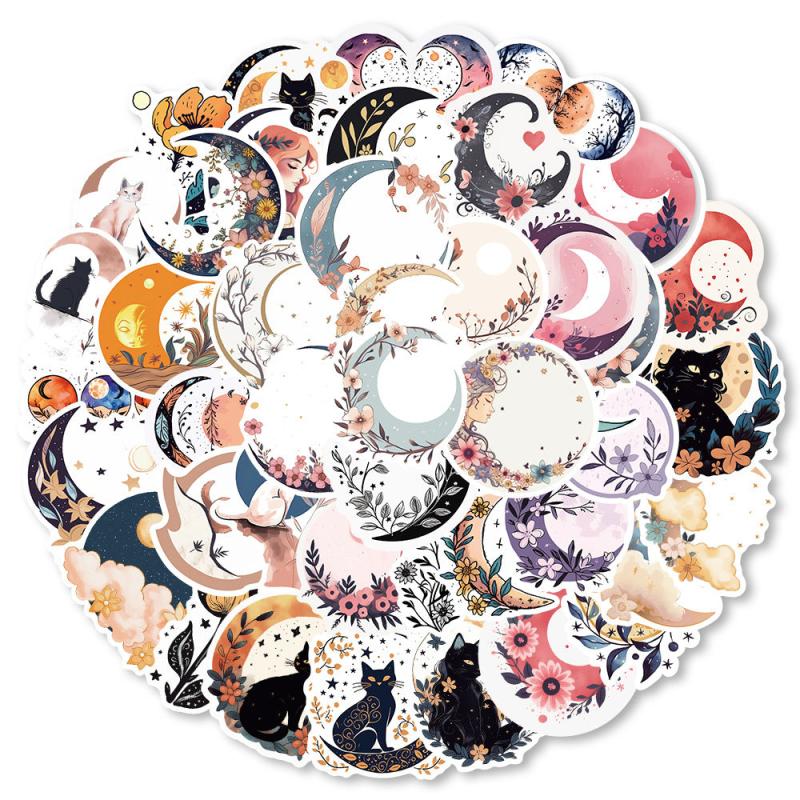 Moon Flower Cat Astrology Stars Stickers Waterproof Vinyl