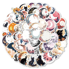 Moon Flower Cat Astrology Stars Stickers Waterproof Vinyl