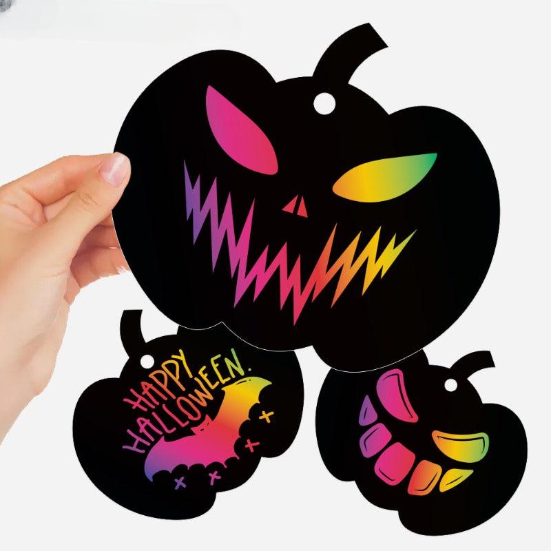 Kids' Colorful Halloween Pumpkin Scratch Painting DIY Hanging Decoration