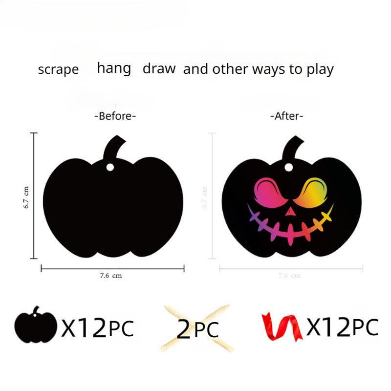 Kids' Colorful Halloween Pumpkin Scratch Painting DIY Hanging Decoration