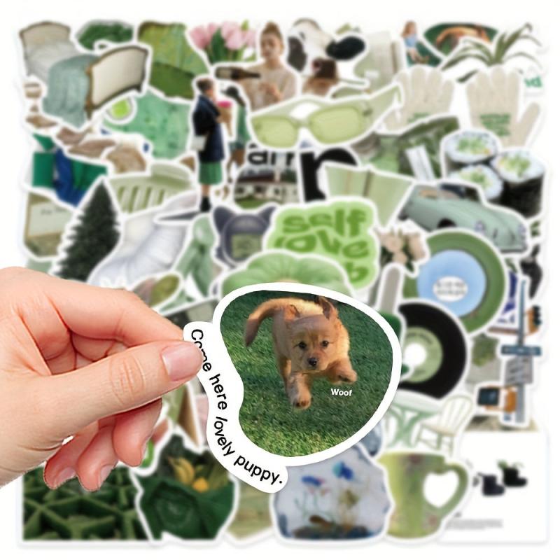 62pcs Small Fresh Green Stickers for Phone Laptop Skateboard Water Cup
