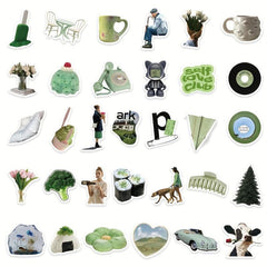 62pcs Small Fresh Green Stickers for Phone Laptop Skateboard Water Cup