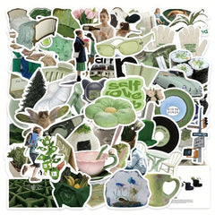 62pcs Small Fresh Green Stickers for Phone Laptop Skateboard Water Cup