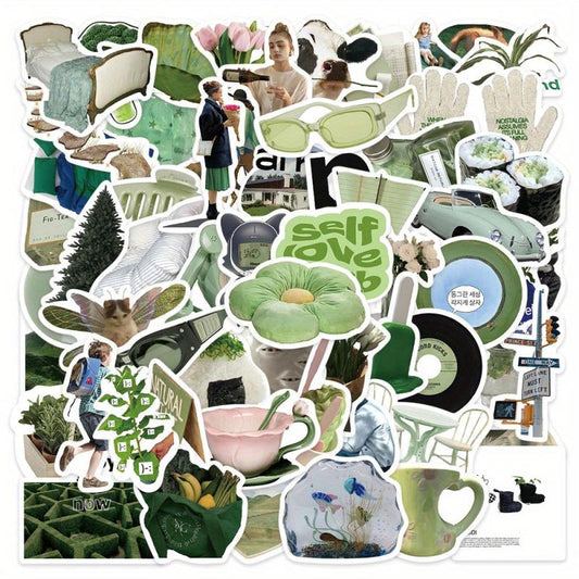 62pcs Small Fresh Green Stickers for Phone Laptop Skateboard Water Cup