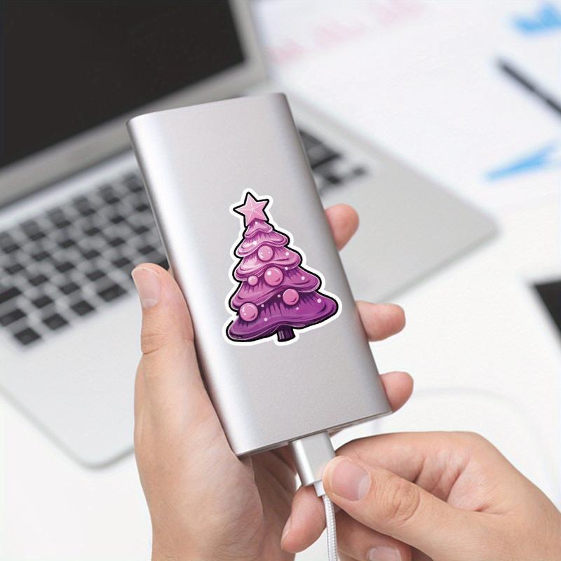 50pcs Pink Christmas Tree Stickers - Stationery Books Laptops Water Cups