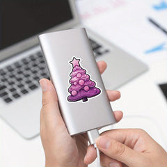 50pcs Pink Christmas Tree Stickers - Stationery Books Laptops Water Cups