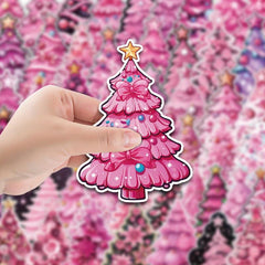 50pcs Pink Christmas Tree Stickers - Stationery Books Laptops Water Cups