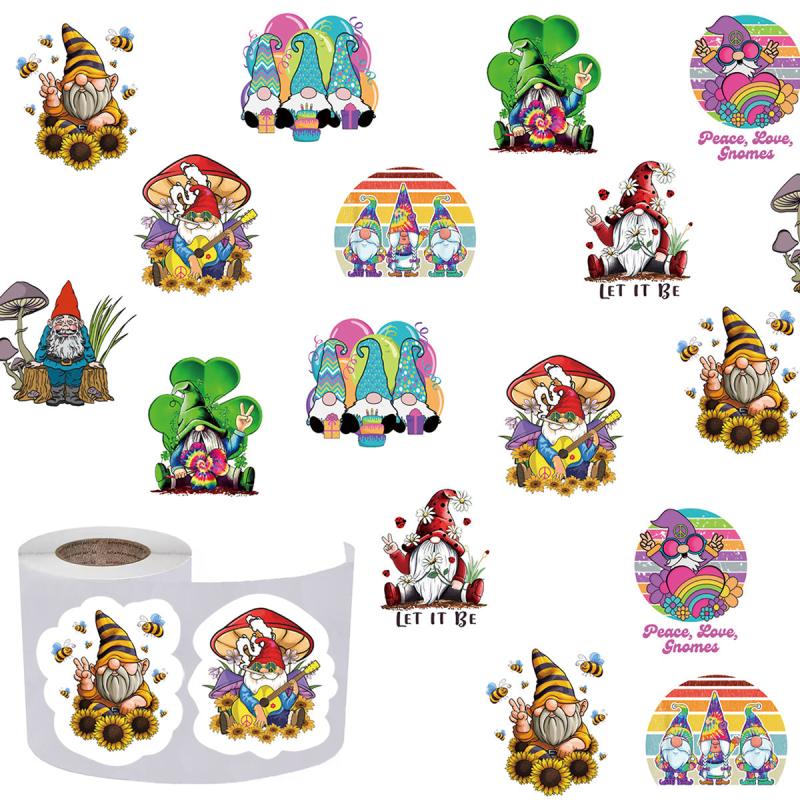 500pcs Gnome Stickers 2.54cm Labels 8 Patterns Cartoon Waterproof Vinyl Stickers