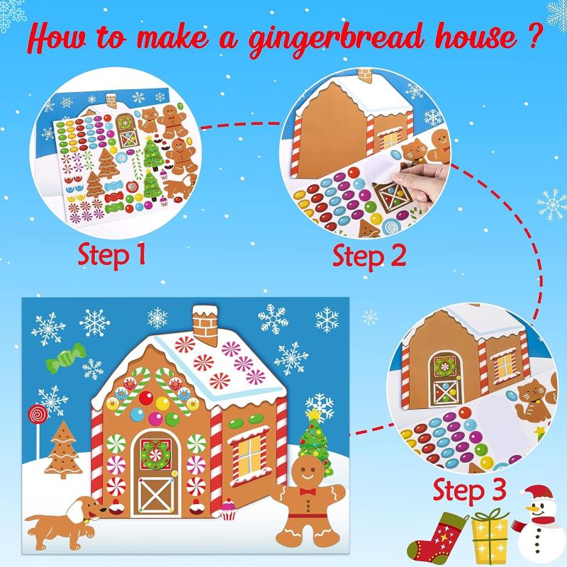 12pcs Gingerbread House Stickers Christmas Party Game Craft Favors