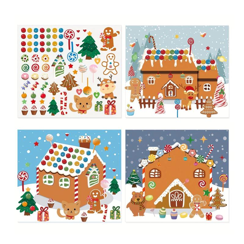 12pcs Gingerbread House Stickers Christmas Party Game Craft Favors