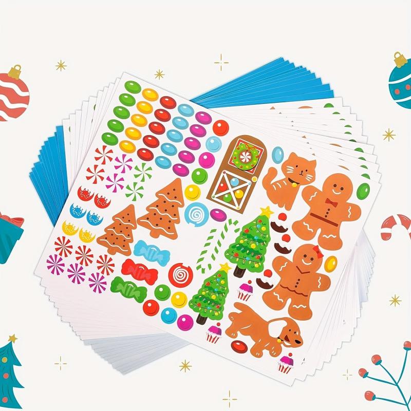 12pcs Gingerbread House Stickers Christmas Party Game Craft Favors