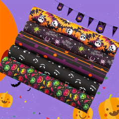 5pcs Halloween Quilted Fabric Bundle Sewing Square Cloth Pumpkin Bat Ghost Skull