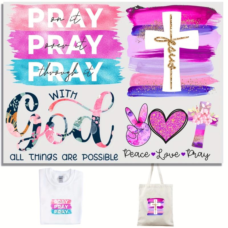 4pcs God pray Iron On Patches For Clothing DIY Heat Transfer Decals