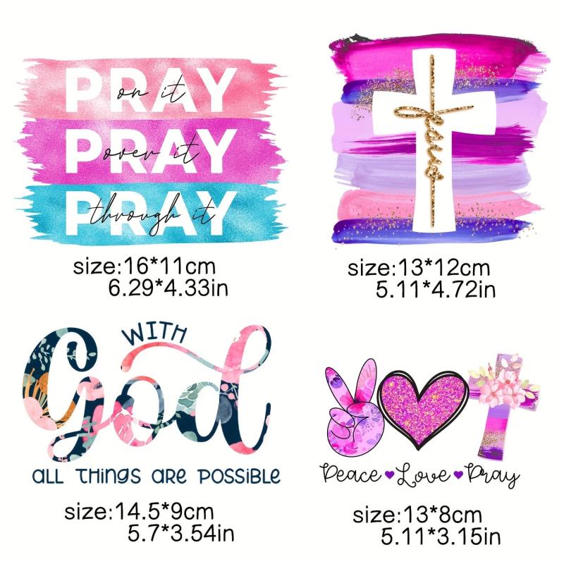 4pcs God pray Iron On Patches For Clothing DIY Heat Transfer Decals