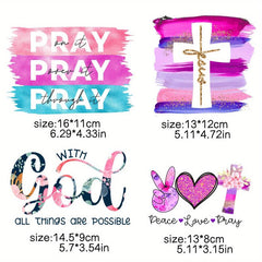 4pcs God pray Iron On Patches For Clothing DIY Heat Transfer Decals