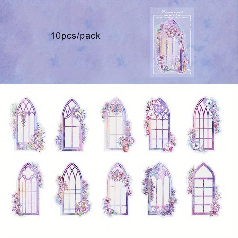 10pcs Flowers Window PET Vinyl Stickers Decals Bulk Vintage