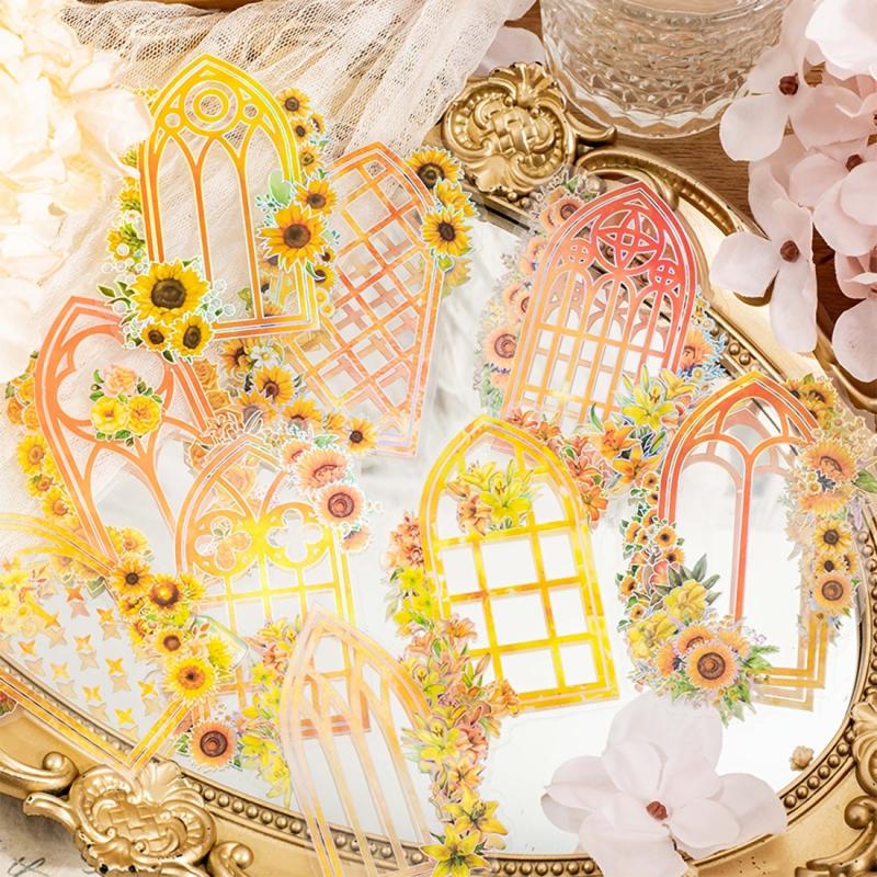 10pcs Flowers Window PET Vinyl Stickers Decals Bulk Vintage