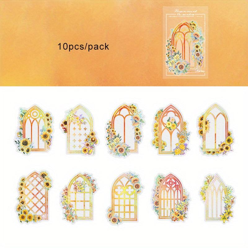 10pcs Flowers Window PET Vinyl Stickers Decals Bulk Vintage