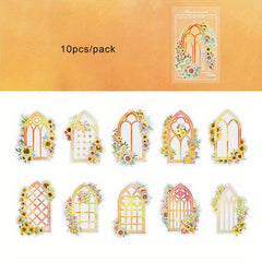 10pcs Flowers Window PET Vinyl Stickers Decals Bulk Vintage