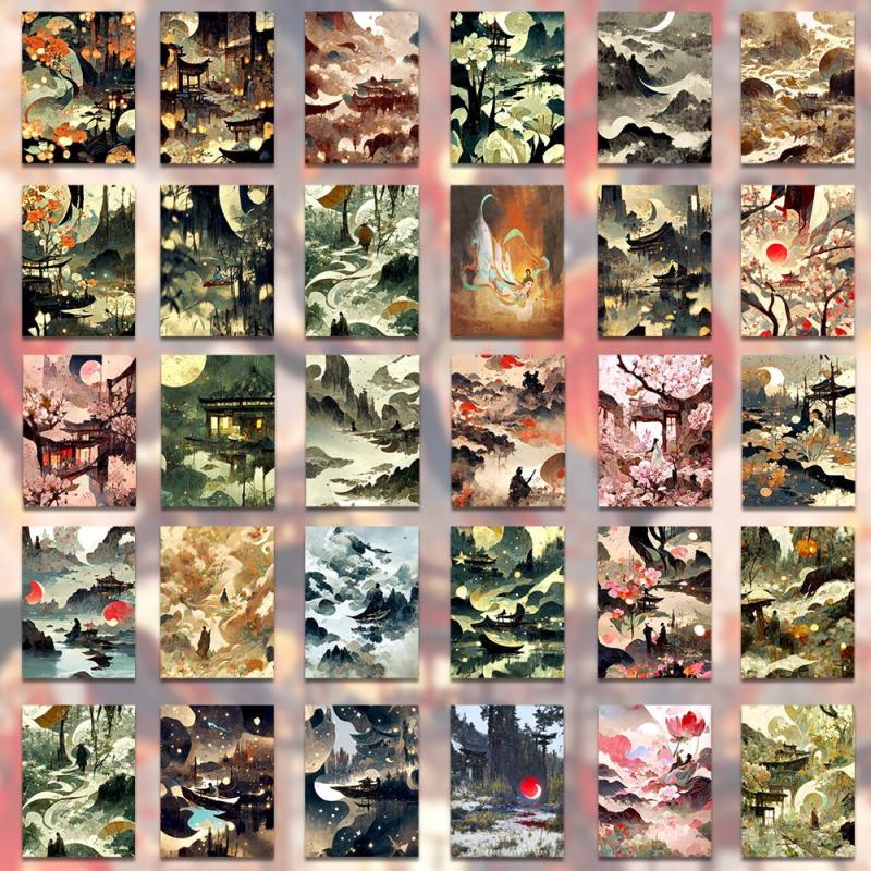 54pcs Ancient Style Illustration Materials Album Sticker
