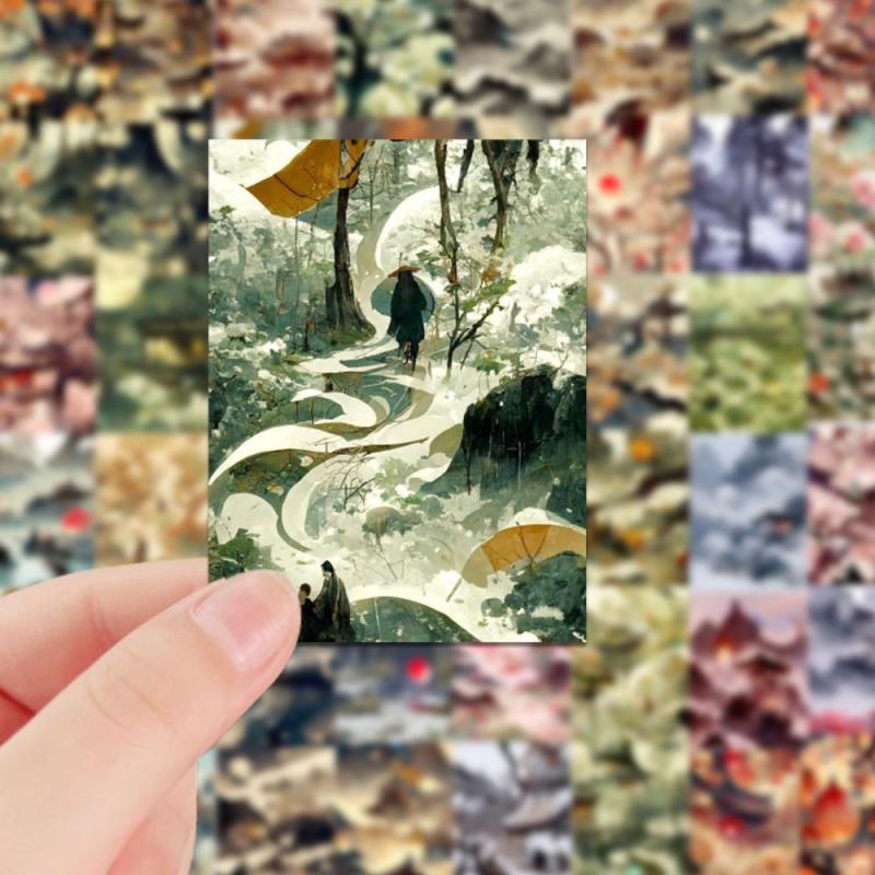 54pcs Ancient Style Illustration Materials Album Sticker