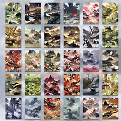 54pcs Ancient Style Illustration Materials Album Sticker