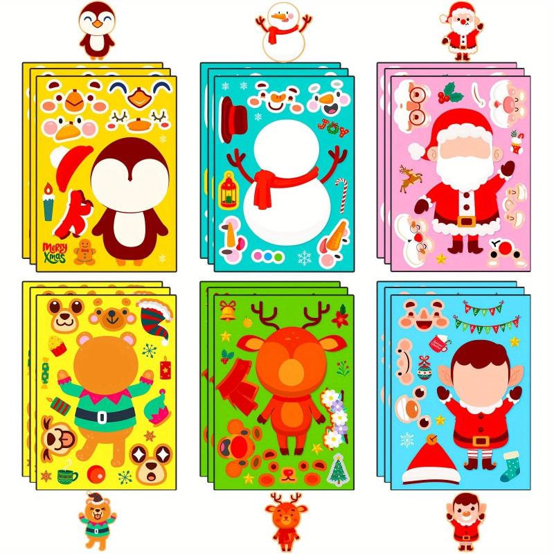 6 Sheets DIY Christmas Stickers for Party Favors Santa Claus Decoration