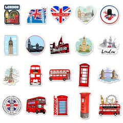 50pcs London Bus Stickers for Decoration on Books Laptops Cups Mobile Phones