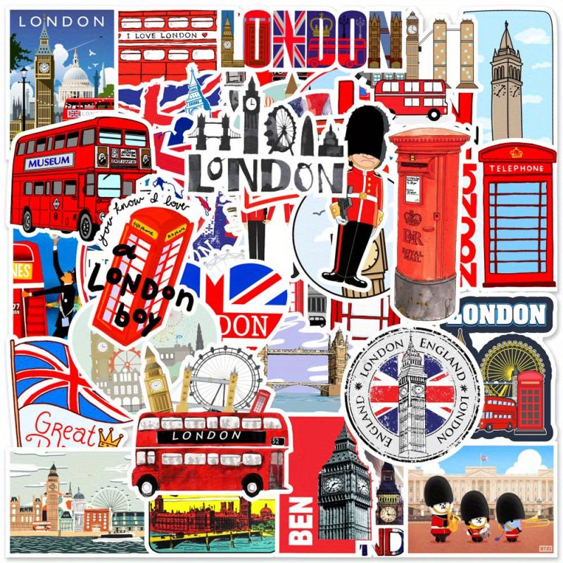 50pcs London Bus Stickers for Decoration on Books Laptops Cups Mobile Phones