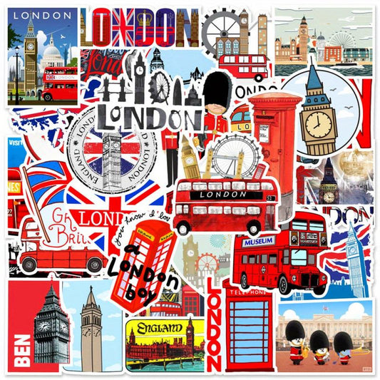 50pcs London Bus Stickers for Decoration on Books Laptops Cups Mobile Phones