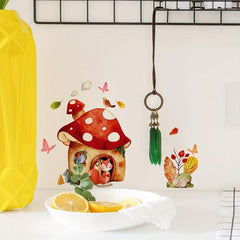 Cartoon Fox Mushroom House Wall Sticker Waterproof Self adhesive Sticker