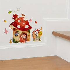 Cartoon Fox Mushroom House Wall Sticker Waterproof Self adhesive Sticker