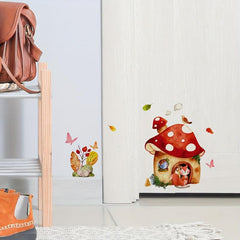 Cartoon Fox Mushroom House Wall Sticker Waterproof Self adhesive Sticker