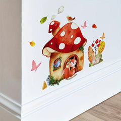 Cartoon Fox Mushroom House Wall Sticker Waterproof Self adhesive Sticker