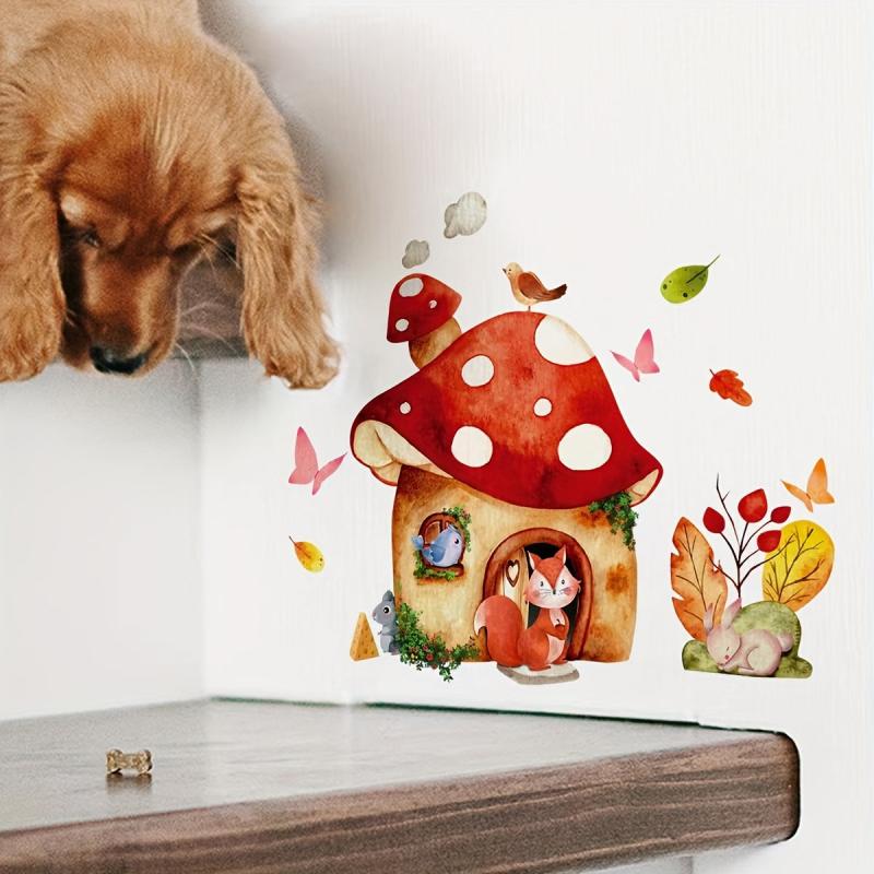 Cartoon Fox Mushroom House Wall Sticker Waterproof Self adhesive Sticker