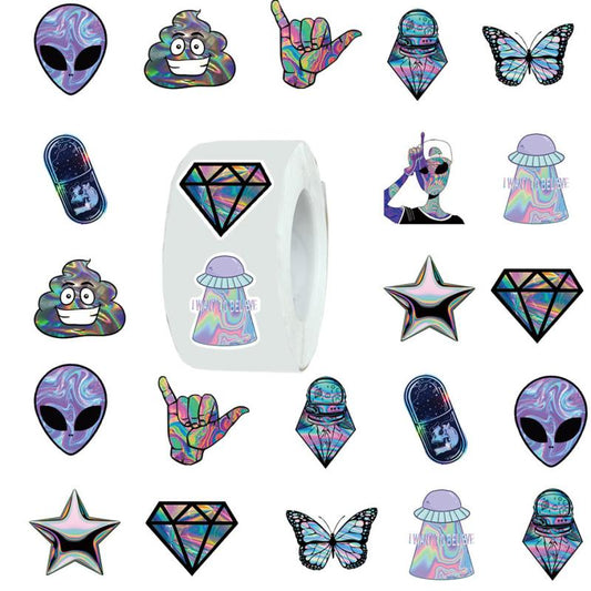 500pcs Alien Reflective Round Stickers - DIY Creative Tape