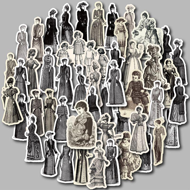 49pcs Retro Girl Vinyl Stickers for Water Bottle Laptop Phone