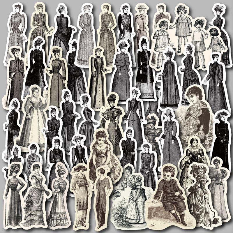 49pcs Retro Girl Vinyl Stickers for Water Bottle Laptop Phone