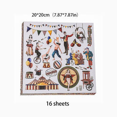 16pcs Vintage Circus Journal Paper for DIY Gift - Arts Crafts