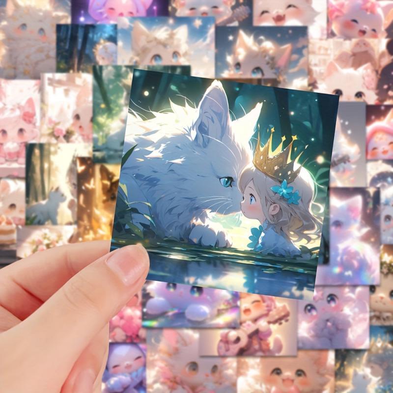48pcs Cartoon Cat PVC Waterproof Animal Stickers Pack For Kids