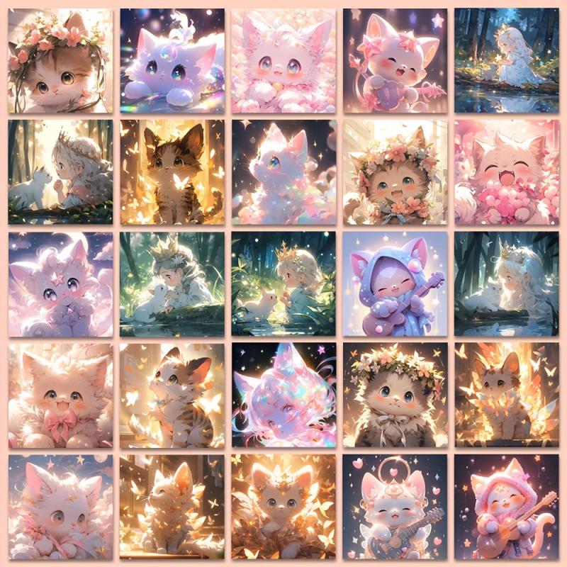 48pcs Cartoon Cat PVC Waterproof Animal Stickers Pack For Kids