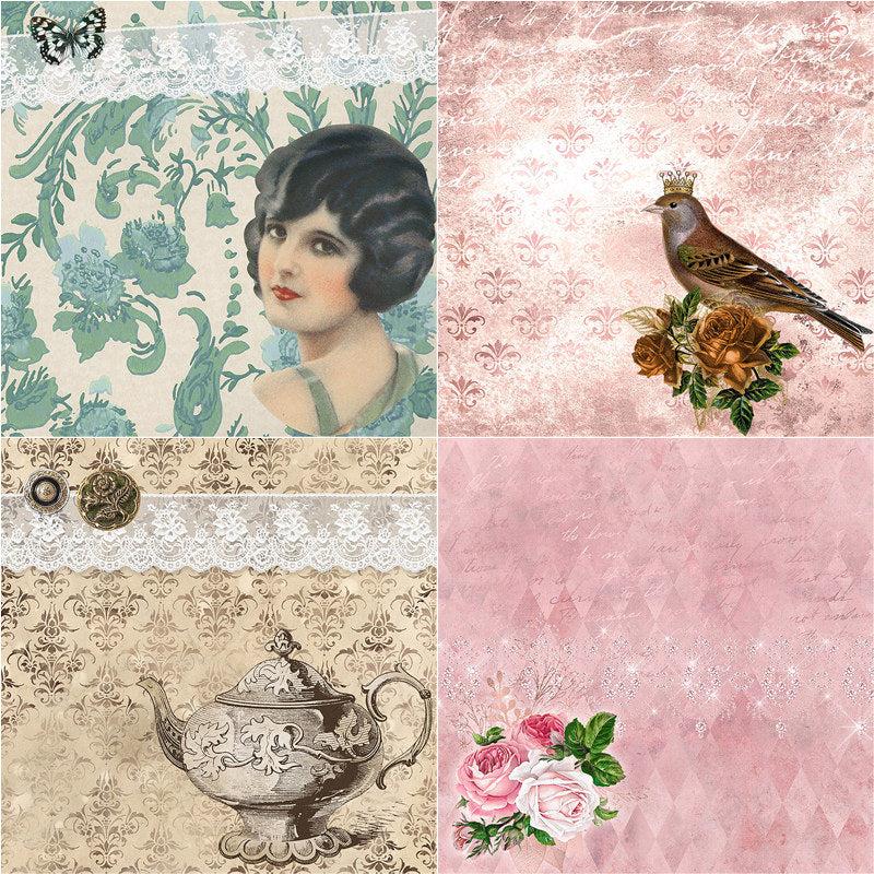 12pcs Large Size Retro Nobleman Lady Journal Paper For Background DIY Gift