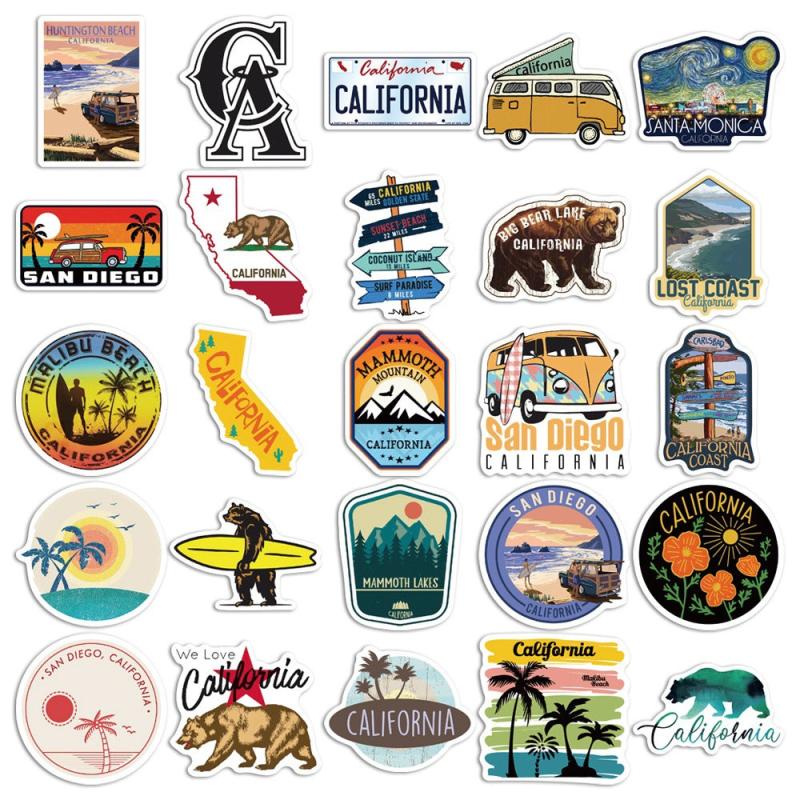 50pcs California Vinyl Stickers for Water Bottle Laptop