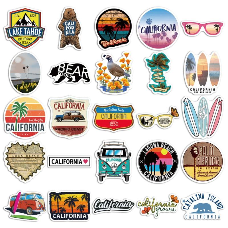 50pcs California Vinyl Stickers for Water Bottle Laptop